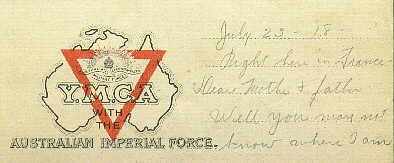 Color stationery of the Y.M.C.A. with the Australian Imperial Force